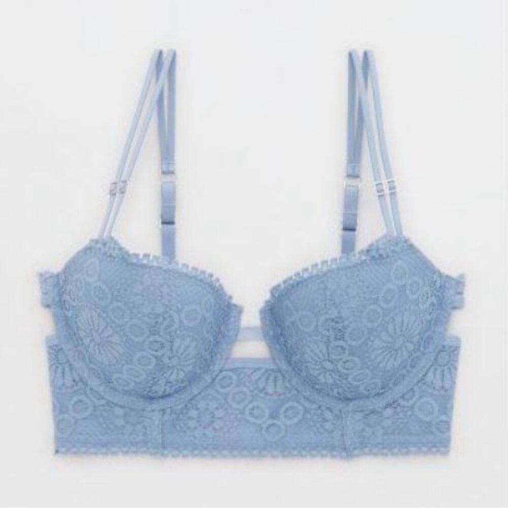 Lace blue balconnette Bra in Blue